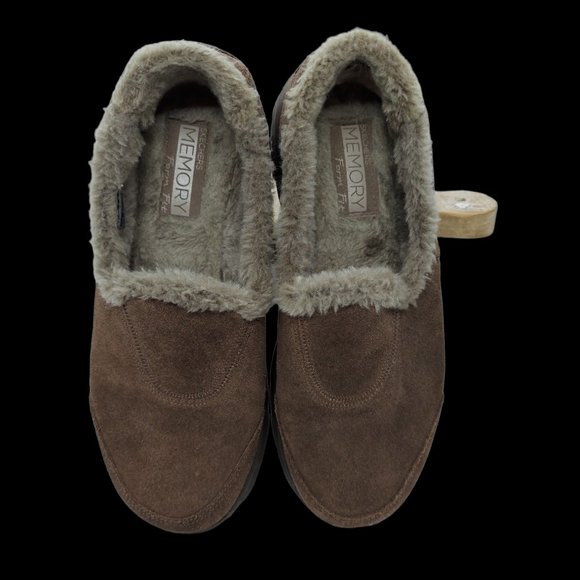 Skechers Shoes - Skechers Memory Form Fit Slip-On Loafer Brown Suede Faux Fur Lined Women's 5.5